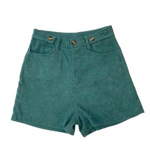 High Waist Green Corduroy Shorts